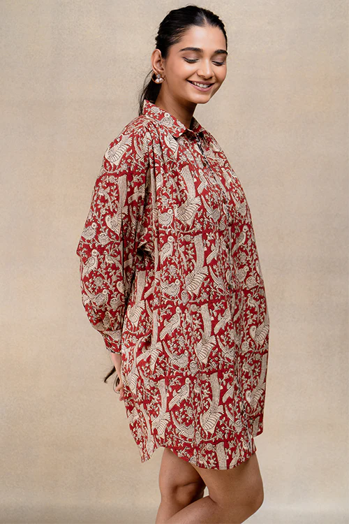 Okhai "Jovial" Handblock Printed Pure Cotton Antifit Shirt Dress - Image 6