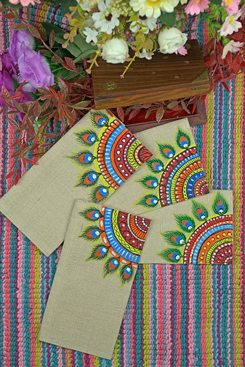 Diorama Designs Jute Hanpainted Feather Envelope - Set Of 4 - Image 2