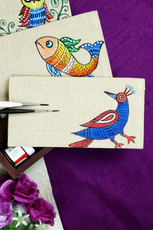 Diorama Designs Jute Hanpainted Gond Safari Envelope - Set Of 4 - Image 2
