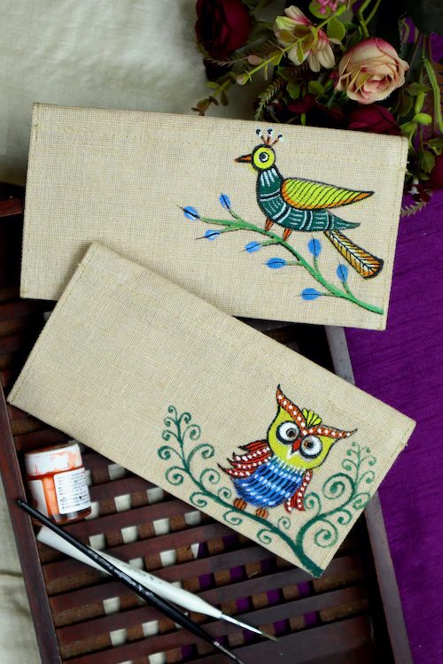 Diorama Designs Jute Hanpainted Gond Safari Envelope - Set Of 4 - Image 3