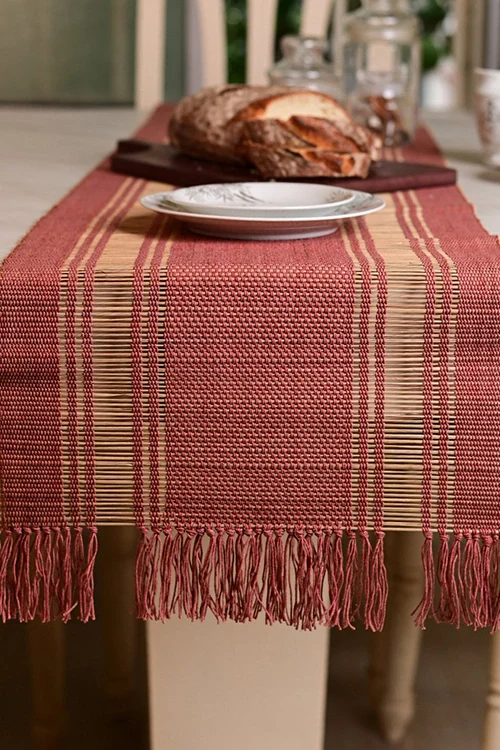 Kadam Haat "Apple Red" Handcrafted Madurkathi Runner - Image 3