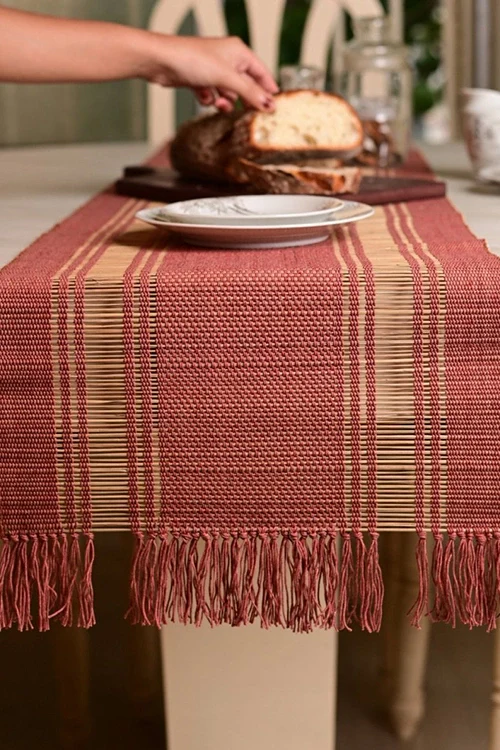 Kadam Haat "Apple Red" Handcrafted Madurkathi Runner - Image 4