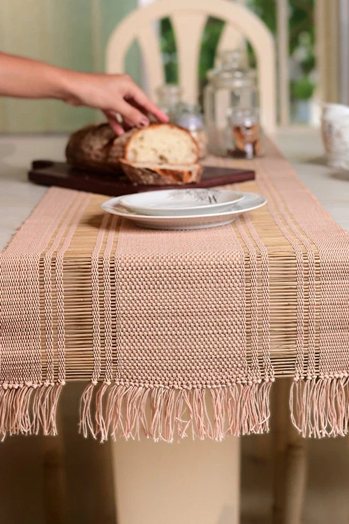 Kadam Haat "Blush Pink" Handcrafted Madurkathi Runner - Image 2