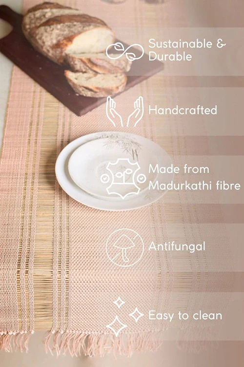 Kadam Haat "Blush Pink" Handcrafted Madurkathi Runner - Image 3