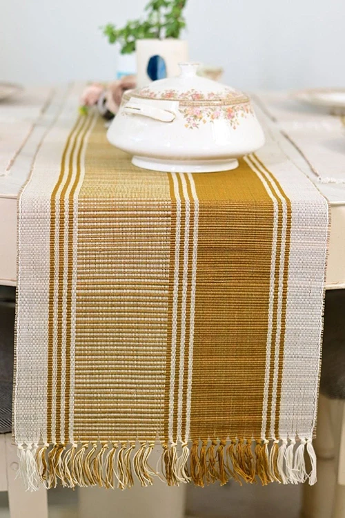 Kadam Haat "Mustard" Handcrafted Madurkathi Runner - Image 2