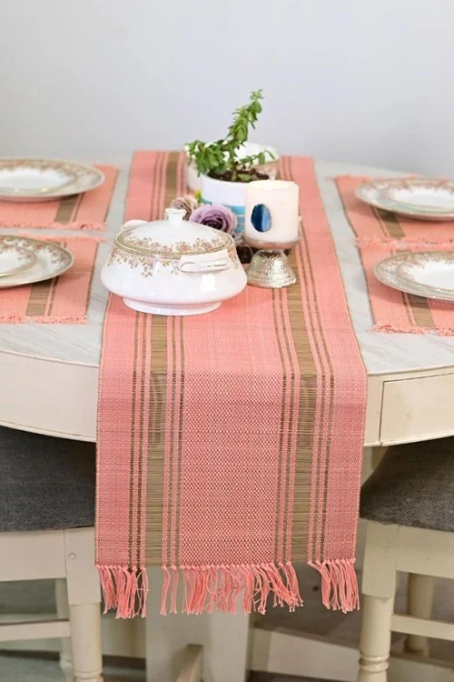 Kadam Haat "Peach" Handcrafted Madurkathi Runner - Image 2