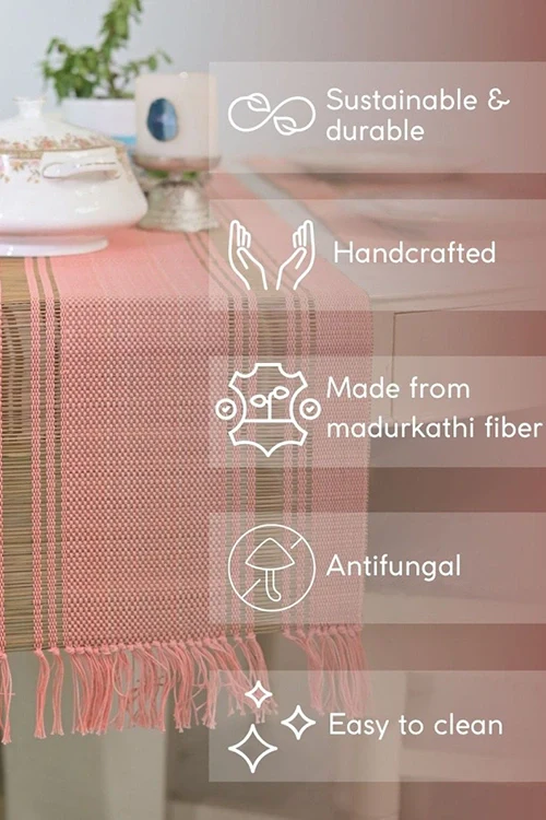 Kadam Haat "Peach" Handcrafted Madurkathi Runner - Image 4