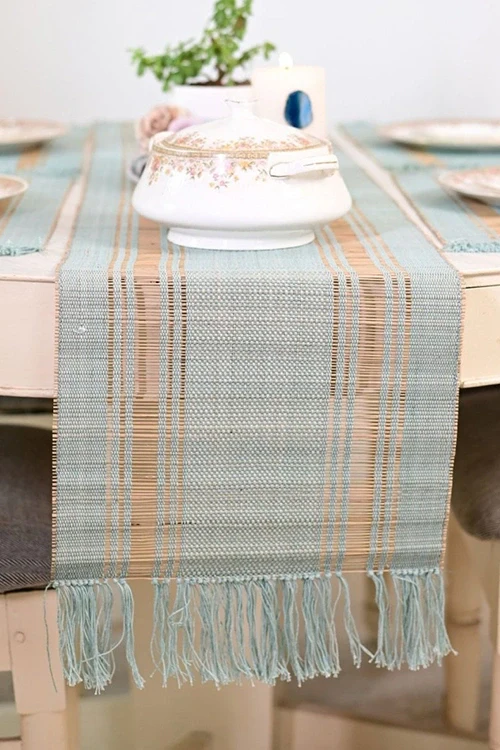 Kadam Haat "Sage Green" Handcrafted Madurkathi Runner - Image 2