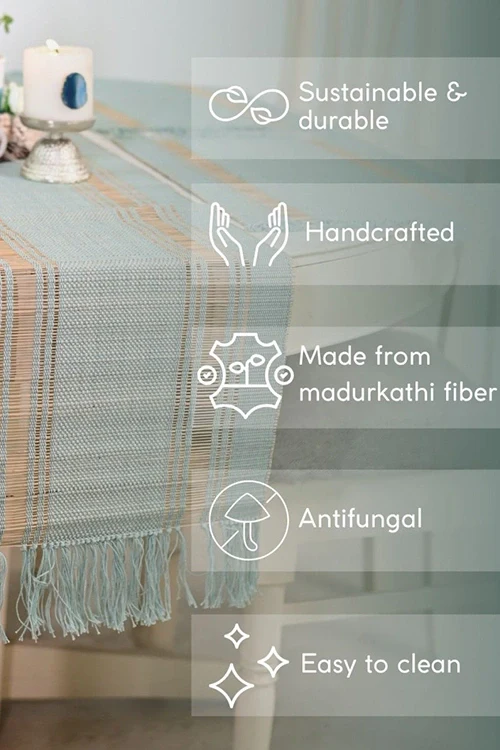 Kadam Haat "Sage Green" Handcrafted Madurkathi Runner - Image 4