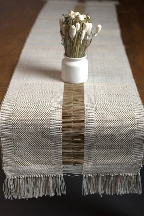 Kadam Haat "White" Handcrafted Madurkathi Runner - Image 2