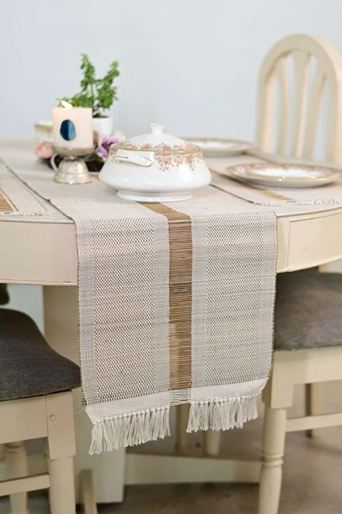 Kadam Haat "White" Handcrafted Madurkathi Runner - Image 3