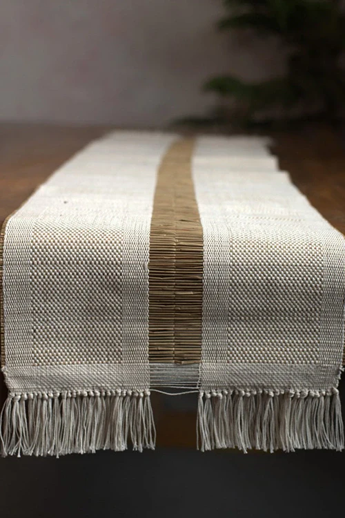 Kadam Haat "White" Handcrafted Madurkathi Runner - Image 4