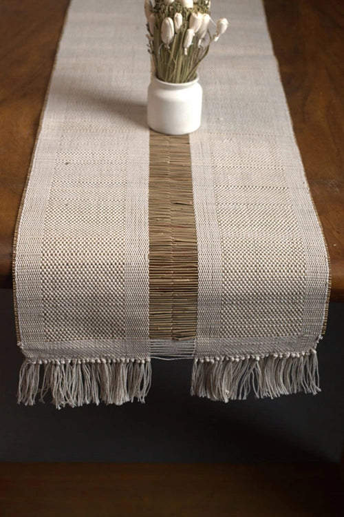 Kadam Haat "White" Handcrafted Madurkathi Runner - Image 5