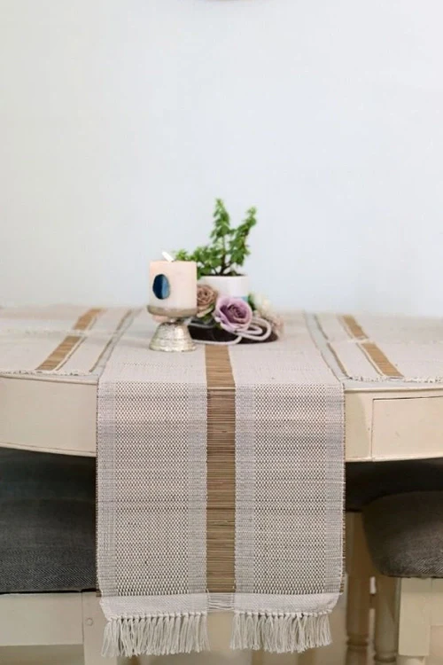Kadam Haat "White" Handcrafted Madurkathi Runner - Image 6