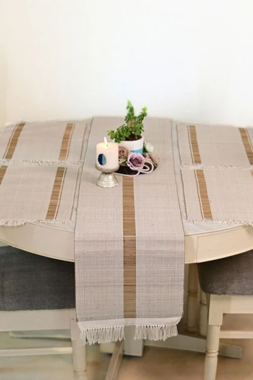 Kadam Haat "White" Handcrafted Madurkathi Runner - Image 7