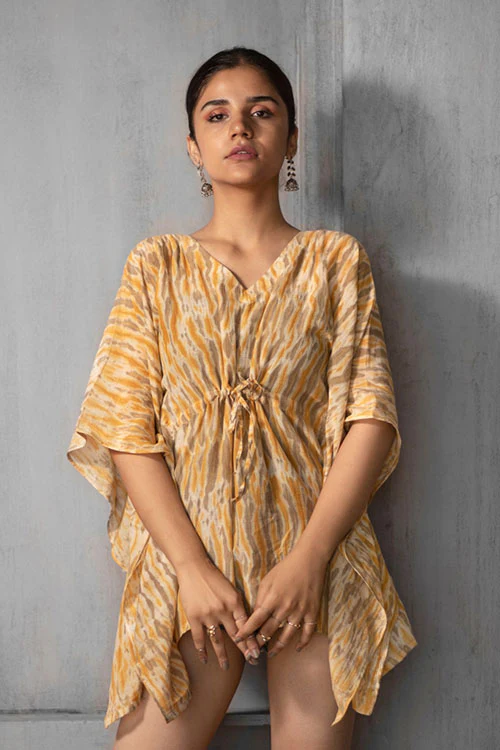 Creative Bee 'MORJIM' Natural Dyed Marigold Shibori Kaftan - Image 3