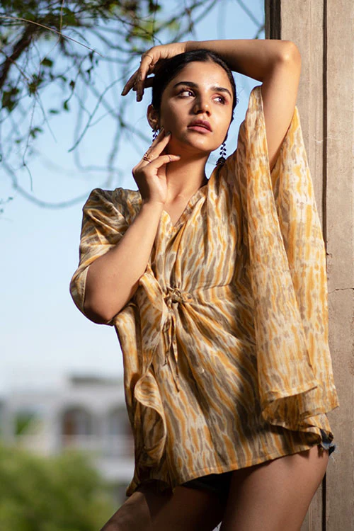Creative Bee 'MORJIM' Natural Dyed Marigold Shibori Kaftan - Image 4
