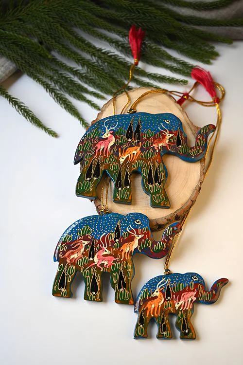 Kashmiri Art Xmas Decorations - Forest Rhapsody (Set Of 9) - Image 2