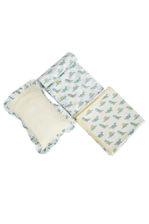 Poddar Exports Kids Dohar Set Blue And Yellow Baby Dino