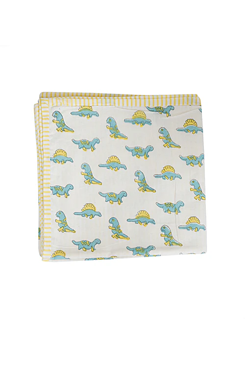 Poddar Exports Kids Dohar Set Blue And Yellow Baby Dino - Image 2