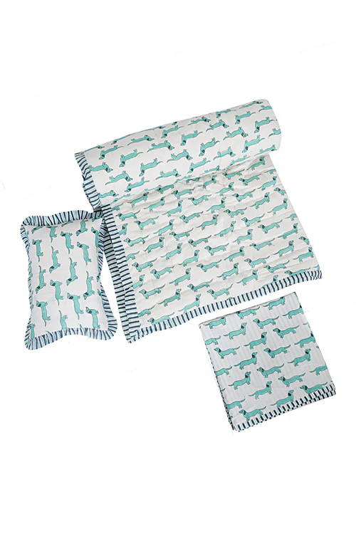 Poddar Exports Kids Quilt Set Green Dog