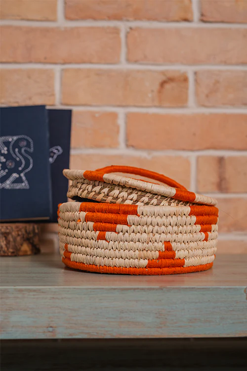 Kraftribe Grass Chapati Box/Storage Box(Orange) - Image 2