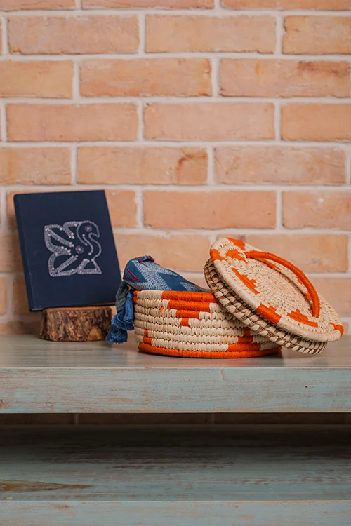 Kraftribe Grass Chapati Box/Storage Box(Orange) - Image 3