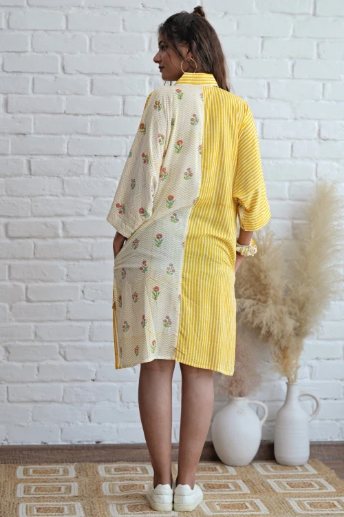 Sooti Syahi Krissy In Yellow Hand Block Printed Oversize Shirt - Image 5