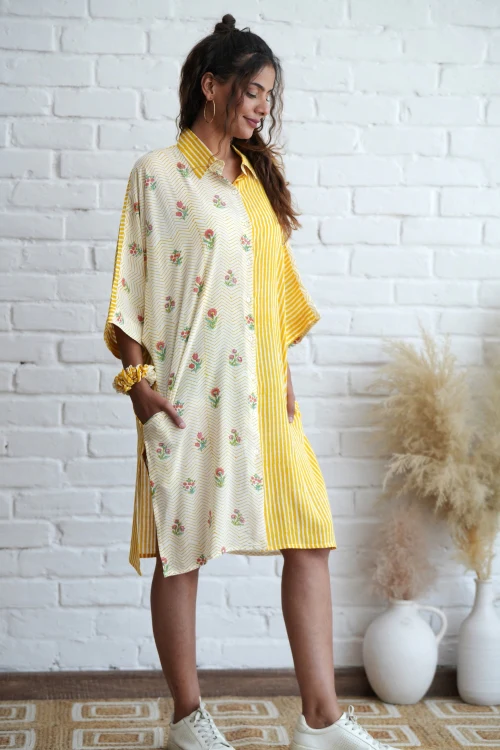 Sooti Syahi Krissy In Yellow Hand Block Printed Oversize Shirt - Image 7