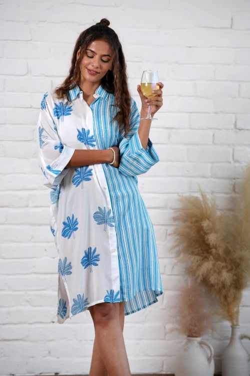 Sooti Syahi Kristen In Blue Hand Block Printed Oversize Shirt - Image 5