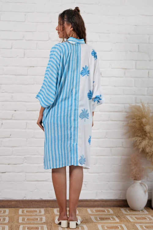 Sooti Syahi Kristen In Blue Hand Block Printed Oversize Shirt - Image 7