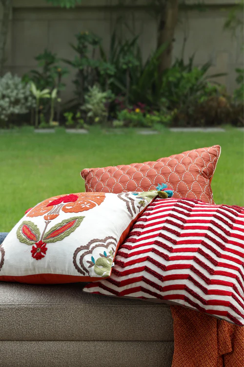Onset Homes Lahar Hand Embroidered Cushion-Red - Image 2