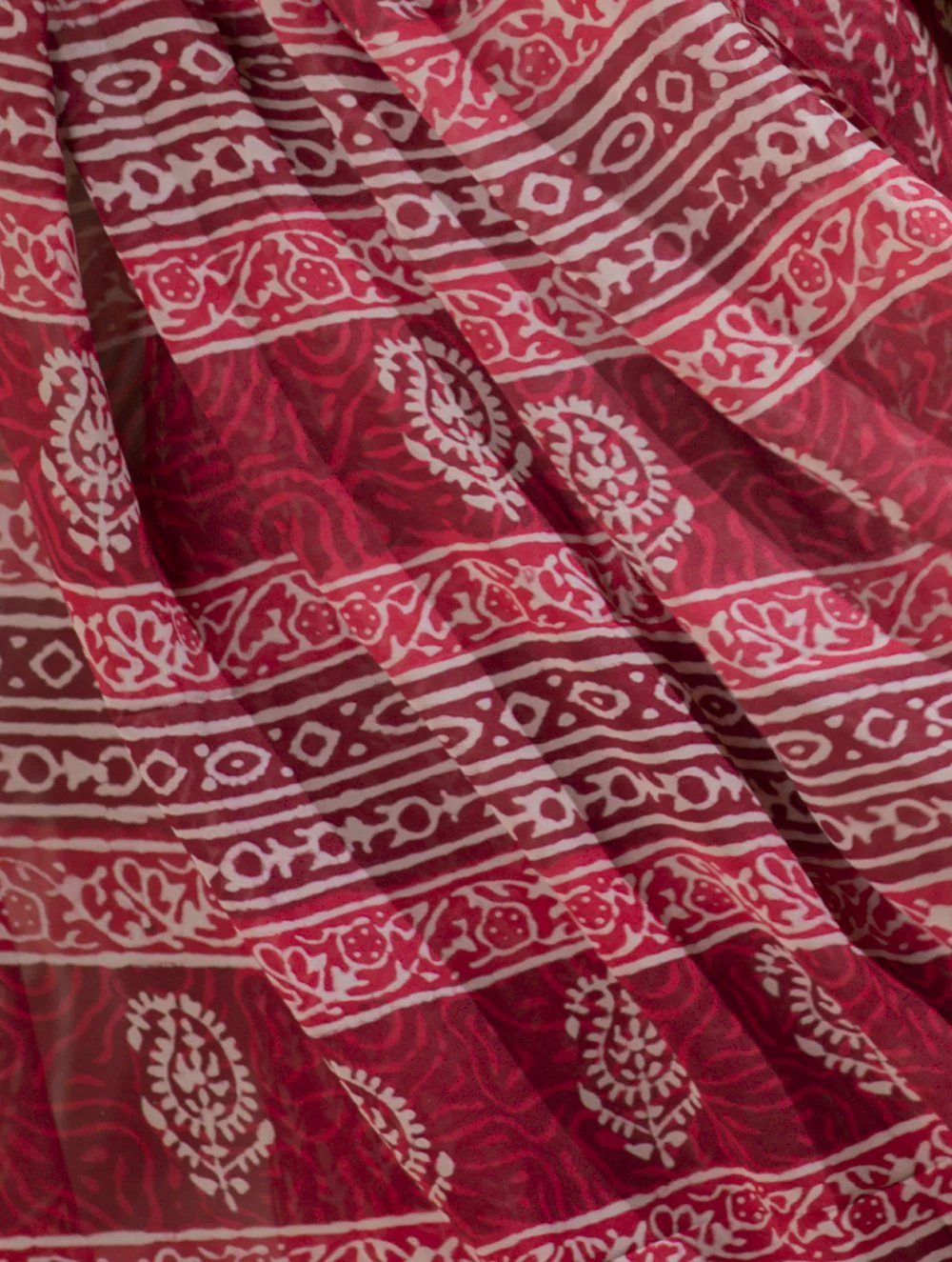 TICH Bagru Block Printed Georgette Saree - Leaf & Floret (With Blouse Piece) - Image 3