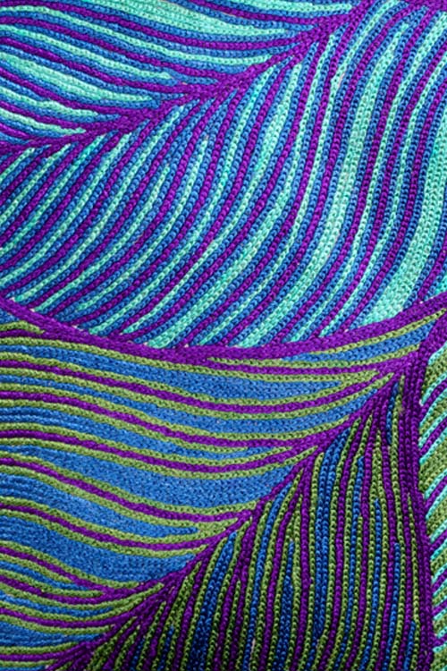 Zaina By Ctok Leaves Chainstitch Embroidered  Cushion Cover - Blue, Purple & Green - Image 3