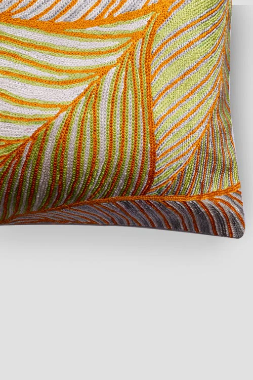 Zaina By Ctok Leaves Chainstitch Embroidered  Cushion Cover - Pastel - Image 2