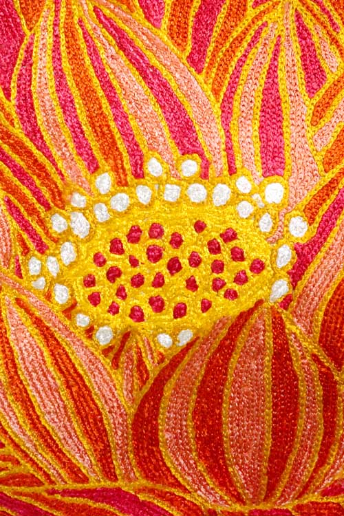 Zaina By Ctok Lotus Chainstitch Embroidered  Cushion Cover Red & Yellow - Image 3