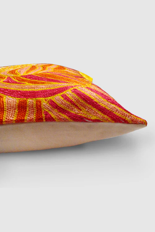 Zaina By Ctok Lotus Chainstitch Embroidered  Cushion Cover Red & Yellow - Image 4