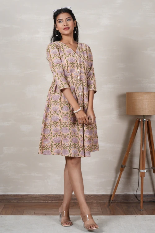 Sooti Syahi Lotus Love Hand Block Printed Cotton Dress - Image 2