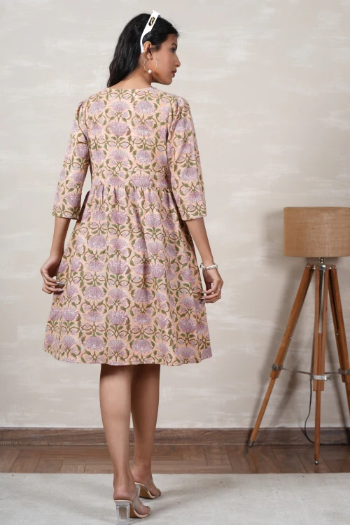 Sooti Syahi Lotus Love Hand Block Printed Cotton Dress - Image 5