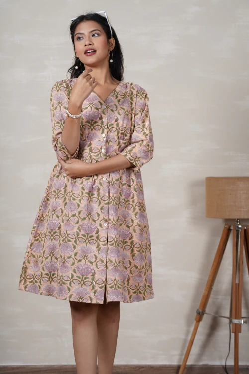 Sooti Syahi Lotus Love Hand Block Printed Cotton Dress - Image 6