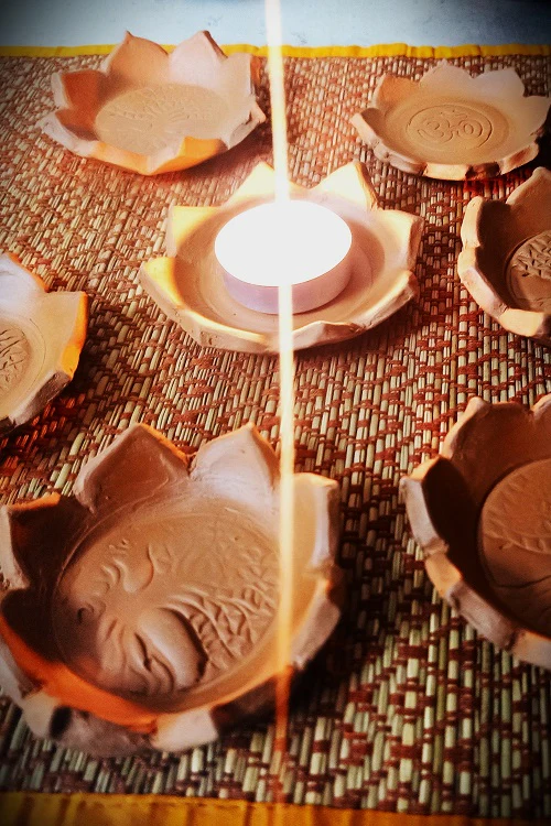"Lotus Tree Of Life Diya/Tealight Holders Set Of 2"Terracotta by Sachii - Image 2