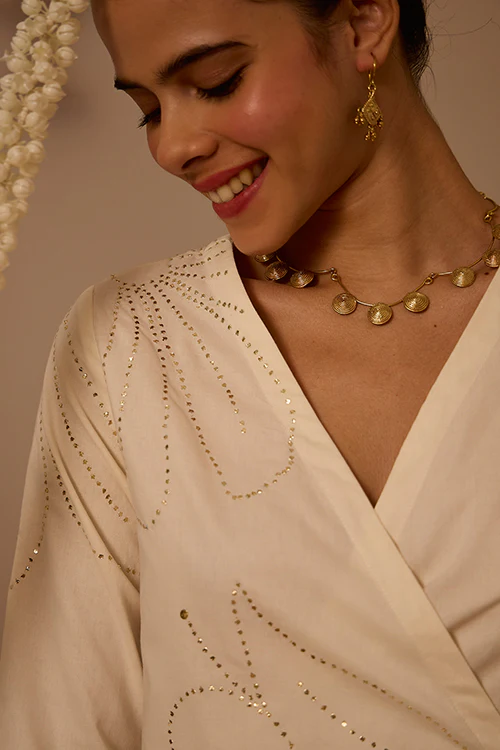Okhai "Lumiere" Mukaish and Khaat Bharat work Wrap Dress - Image 7