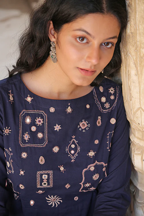 Okhai 'Luminary' Pure Cotton Hand Embroidered Mirror Work Dress - Image 3
