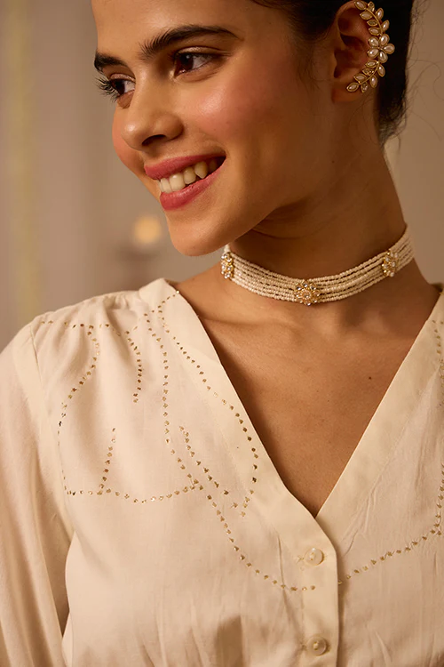 Okhai "Lustre" Mukaish Work V-neck Top - Image 3