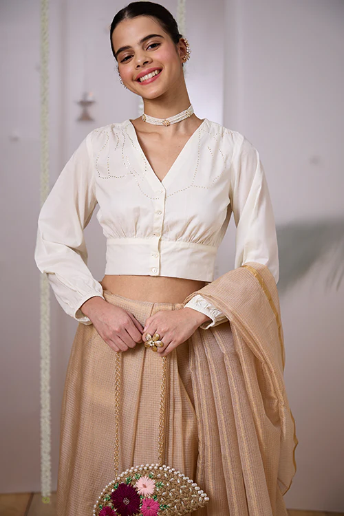 Okhai "Lustre" Mukaish Work V-neck Top - Image 6