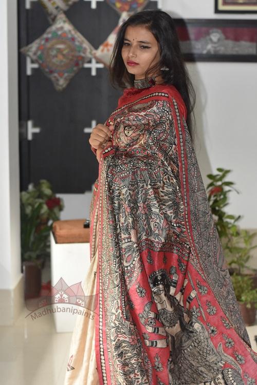 Maa Ambe Madhubani Handpainted Saree - Image 2