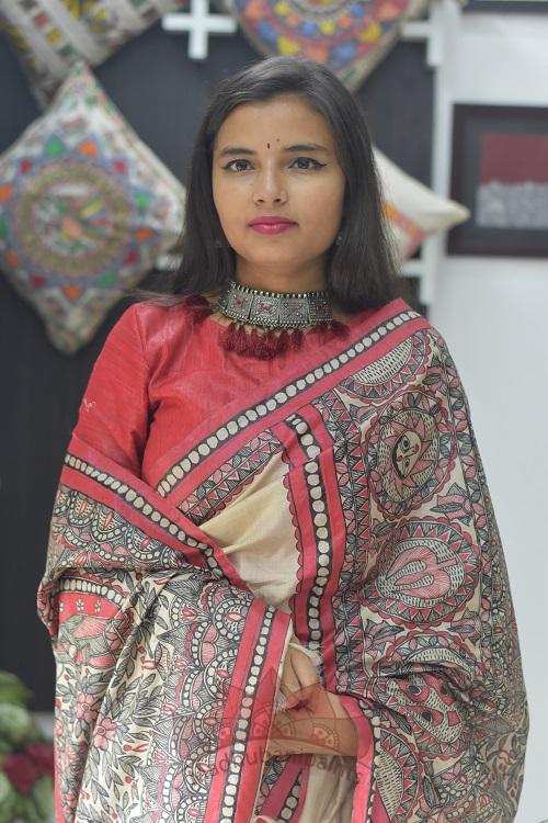 Maa Ambe Madhubani Handpainted Saree - Image 4
