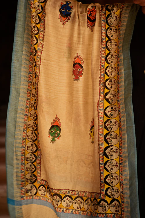 Diorama Designs Madhubani Hand-Painted Durga Face Cotton Dupatta - Image 3