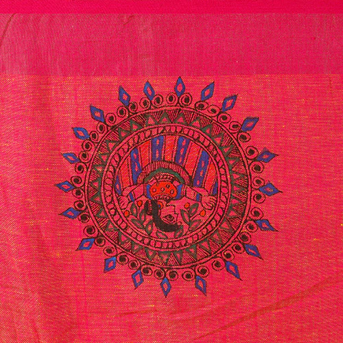 Diorama Designs Madhubani Hand-painted Pure Linen Saree - Image 6