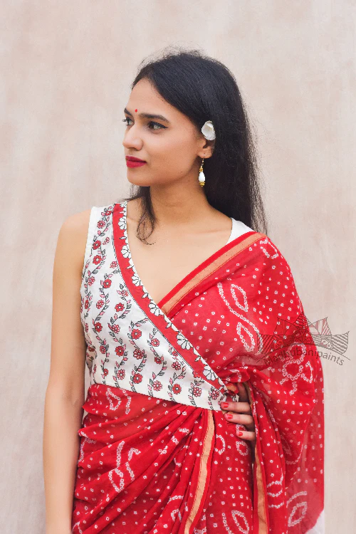 Madhubani Paints Handpainted Madhubani 'Anantaa' Chanderi Silk Blouse - Image 4